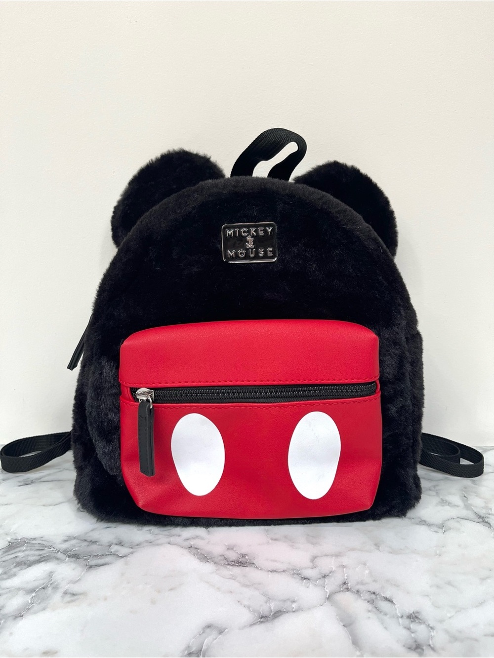 Bioworld x Disney Fuzzy Mickey Mouse Ears Mini Backpack Bag Black Red